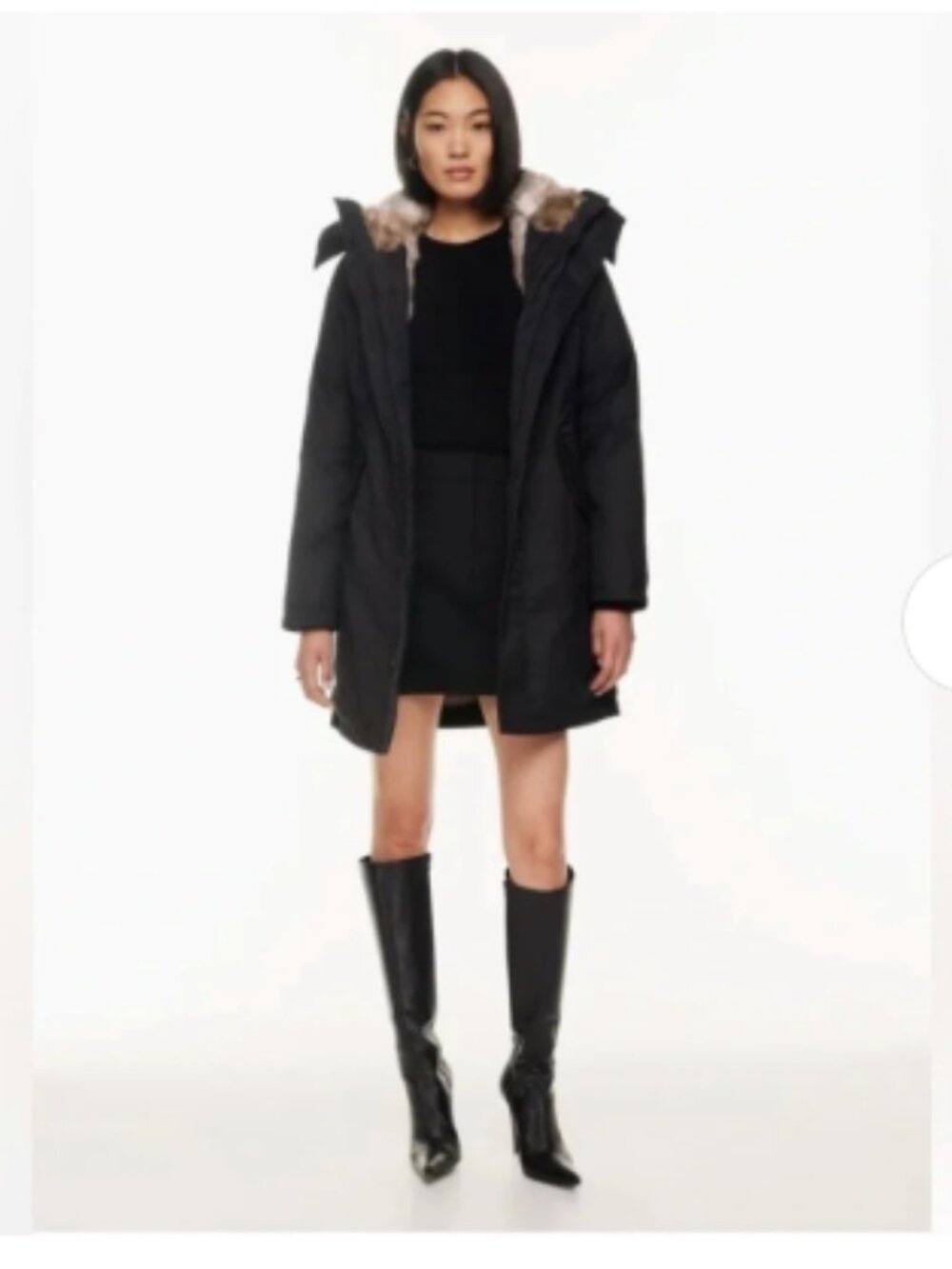 Babaton Oskar Parka Fur lined Down Filled Coat Size S Hood Black